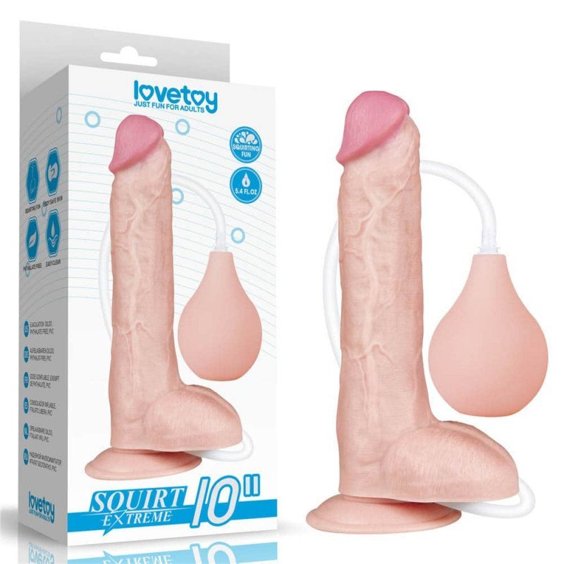 Spritzender Realistischer Dildo mit Quetschball 25 cm