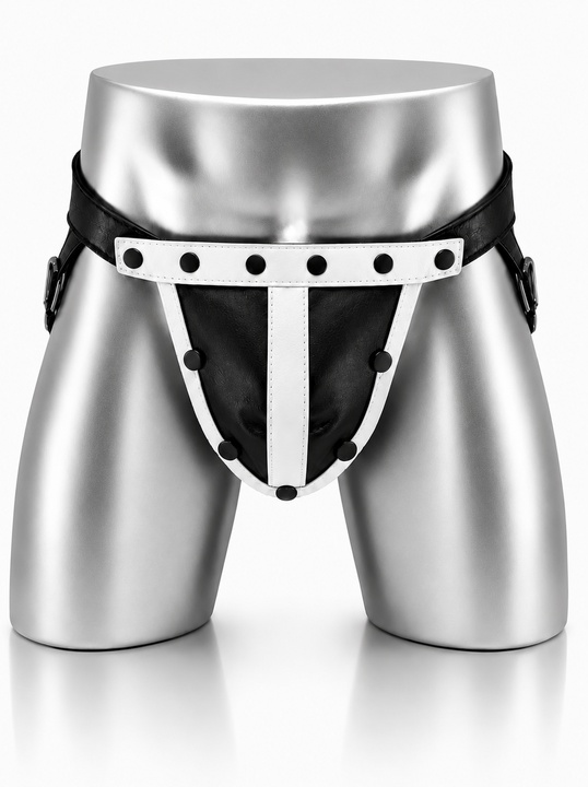 MisterMitch Leder Jockstrap mit Cockring - Schwarz/Weiß