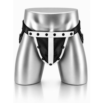 MisterMitch Leder Jockstrap mit Cockring - Schwarz/Weiß