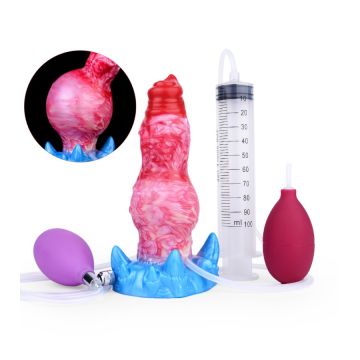 Aufblasbarer und Spritzender Dildo Air Boulys - Rot/Blau