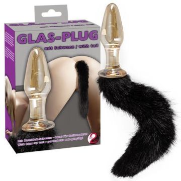 Glasbuttplug mit Schwanz