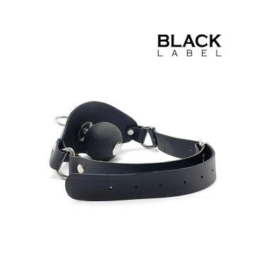 Black Label Lederne Ball Gag mit Öse - Schwarz