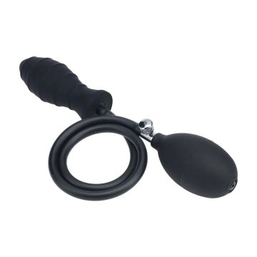 Aufblasbarer Buttplug Gerippt - Schwarz