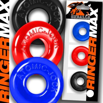 3-Pack Cockringe Ringer Max - Blau/Rot/Schwarz
