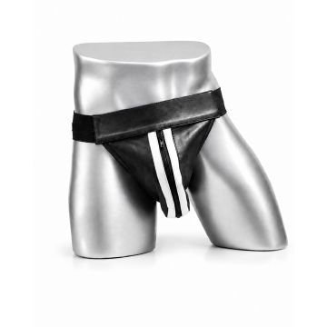 MisterMitch Leder-Jockstrap mit Reißverschluss - Schwarz/Weiß