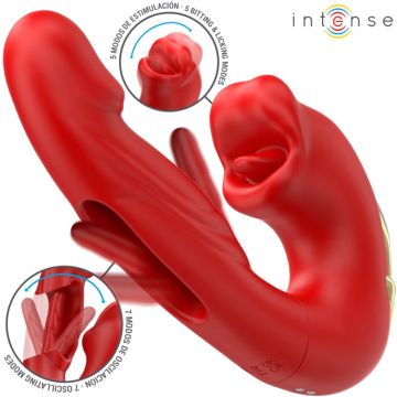 Intense Multifunctionele Dubbele Vibrator met Stimulerend Mondje Nathy - Rood