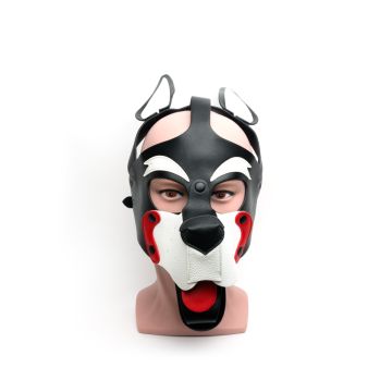 Puppy-Play-Maske 665 Leather - Schwarz/Weiß/Rot